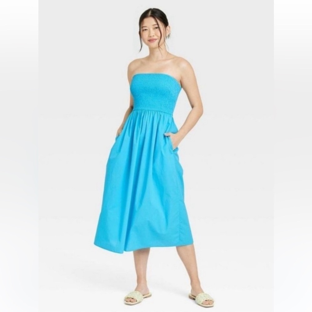 NWT Turquoise SZ L Women's Smocked Sundress - A New Day